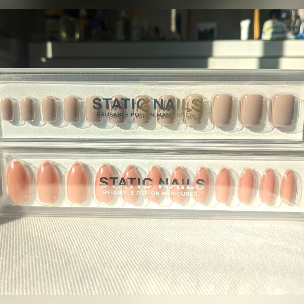 NEW 2 sets of Static Press On Nails in Nudist Almond and Classic Taupe Square - Picture 1 of 5